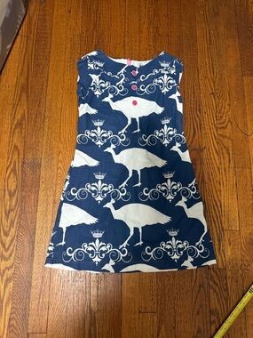 Girls Navy and White Goose Print Dress